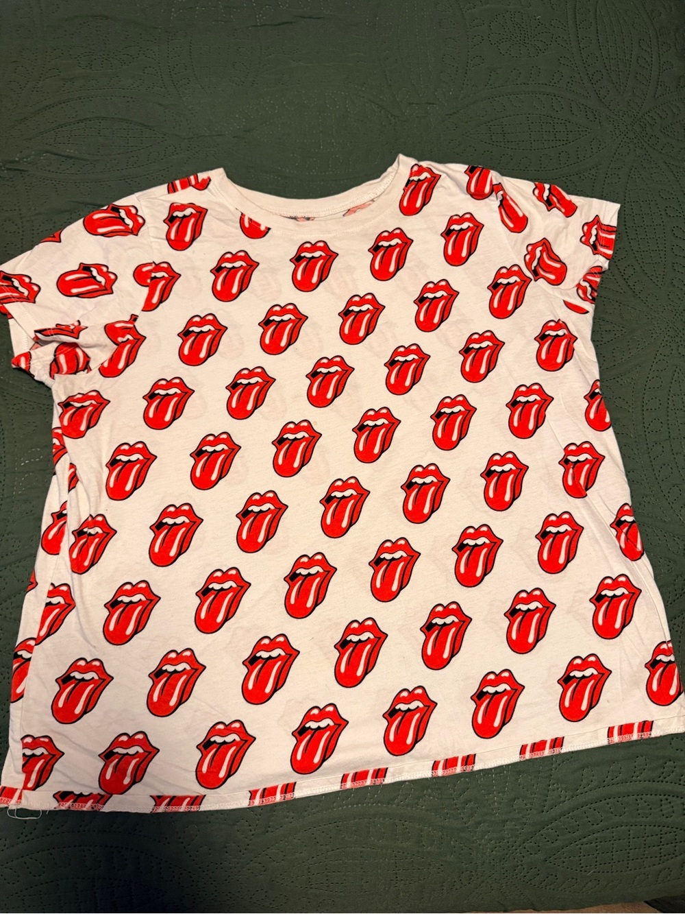 The Rolling Stones All Over Tongue Logo T-Shirt White Red Rock Band Graphic Tee